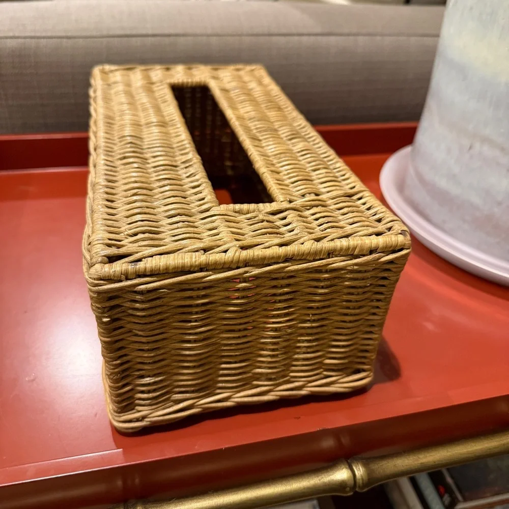 Vintage Woven Wicker Tissue Box Cover Large Rectangular